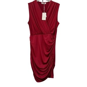 Grace Karin Garnet Red Draped Faux Wrap Ruched Cocktail Dress L NWT